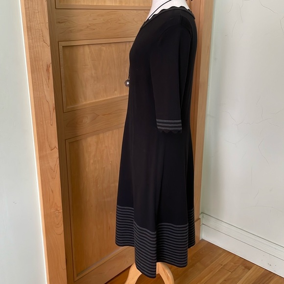 Vince Camuto Black And Grey Cotton Blend Fitted/Flare Midi Dress, Size L - Picture 7 of 14
